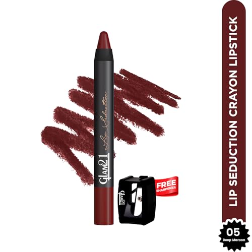 Image of Glam21 Lip Seduction Non- Transfer Crayon Lipstick up to 12 Hours Stay | Lightweight & Longlasting|Creamy Matte | Smudge Proof - 3.6gm|Deep Maroon|05