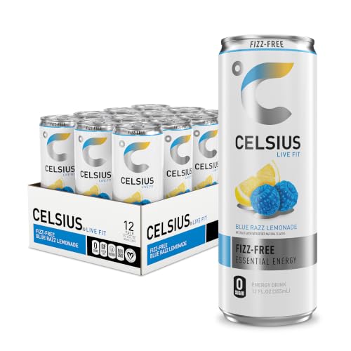 CELSIUS Fizz Free Blue Razz Lemonade, Sugar Free Energy Drink, 12 Fl Oz (Pack of 12)