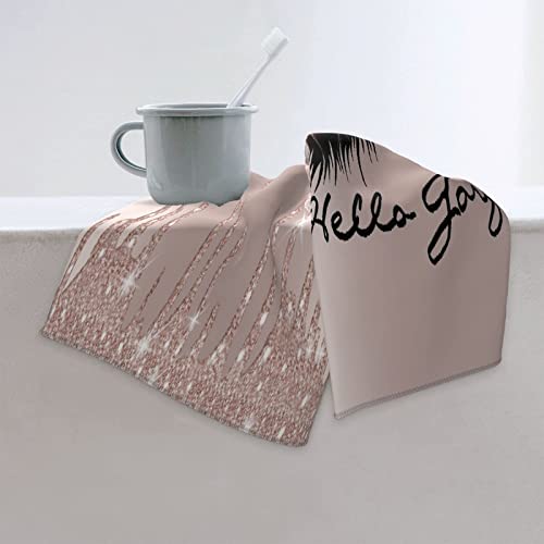 Covasa Hand Towels For Bathroom,Set Of 2,Spark Rose Gold Drips Makeup Lashes Hello Gorgeous Art,Microfiber Soft Highly Absorbent Face Towel For Hotel Spa,15.7"X27.5" #TOP6