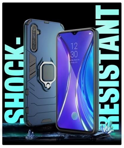 Image of WOW IMAGINE Shock Proof Back Case Mobile Cover for Realme XT | Back Cover Case (Tough Armor | Hybrid PC + TPU | Ring Holder & in-Built Kickstand | Blue)