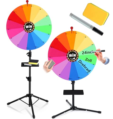 AIYJWXINP 61 cm drehendes Preisrad 14 Farben drehbares Kritzelspiel mit löschbarem verstellbar von 94 cm - 165 cm auf dem Boden stehend verstaubares Glücksrad mit Ablage