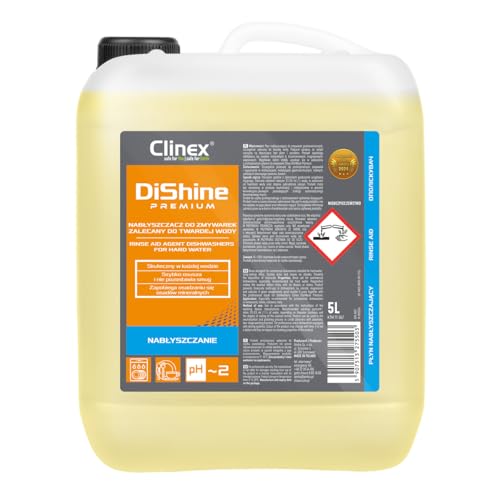 Clinex Dishine, abrillantador profesional concentrado para lavavajillas comerciales, bidón de 5 l, abrillantador para lavavajillas en el hogar y comercio, aclarador de máquina/agua suavizante