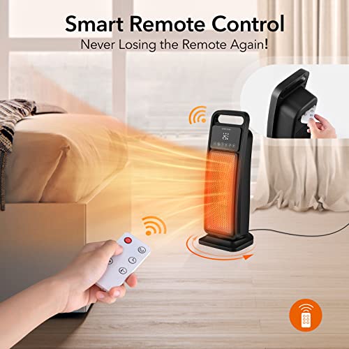 Trustech Electric Space Heater For Indoor Use, 1500W Fast-Heating 60°Oscillating Ceramic Space Heater With Remote Thermostat Tip-Over Overheat Protection Space Heater W/ 12H Timer For Office Bedroom #TOP2