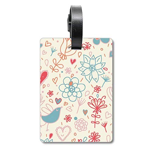 Étiquette bagage oiseau fleurs pour valise et sac de voyage