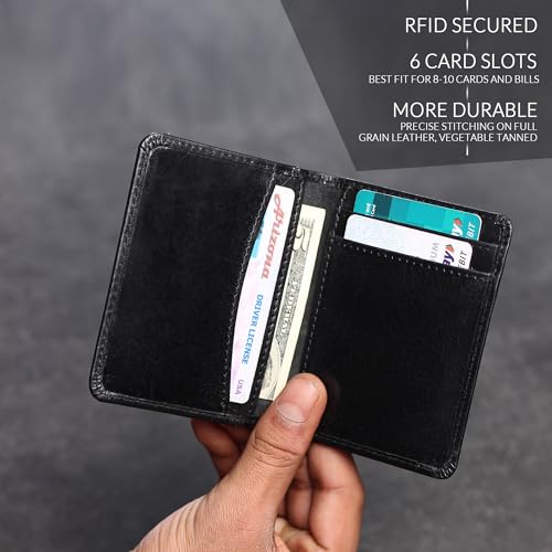 FOXHACKLE Leather Credit Card Holder Wallet for Men and Women, Thin Bifold RFID Blocking Wallet, Slim Front Pocket Minimalist Wallet, Small Card Case