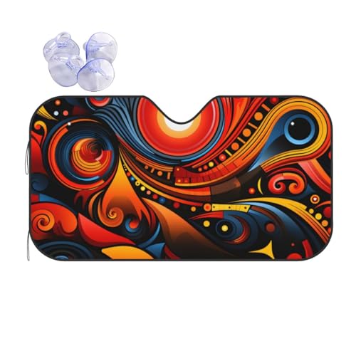 Pare-soleil voiture design abstrait soleil housse isolante premium 76x140cm pour SUV et auto