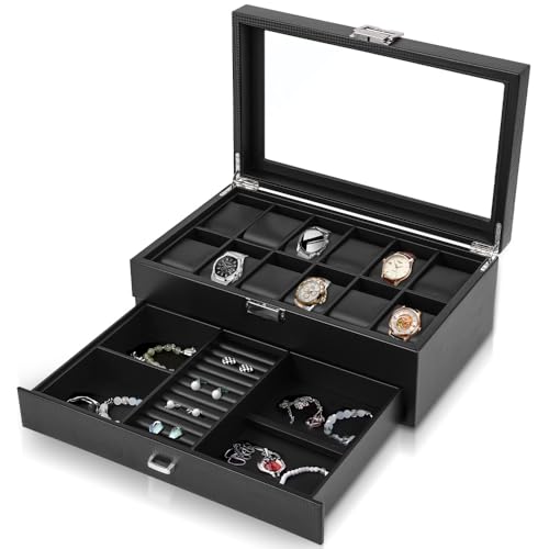 Caixa de Relogio com 24 Compartimentos, Porta Relogio Masculino, Estojo Relogio, Estojo para Relogio