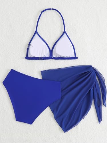 Image of SEGT Girl's 3 Piece Striped Bikini Swimwear Cute Swimsuits Bathing Suit High Waisted with Cover Up Beach Skirt