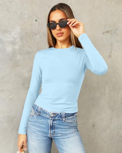 Image of Abardsion Women's Slim Lightweigh Long Sleeve T Shirts | Fall Clothes 2026 Casual Basic Crewneck Going Out Crop Tops Y2K