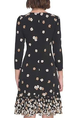 Image of Tommy Hilfiger Women's 3 /4 Sleeve Crew Neck Double Ruffle Hem Jersey Shift Mini Dress