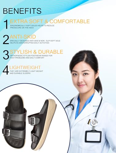 Image of HEALTH FIT Extra Soft Premium Classic Cushion Sliders /with Adjustable Buckle Strap & Light Weight Anti-SkidWaterproof Luxurious Slippers for Men's HF120