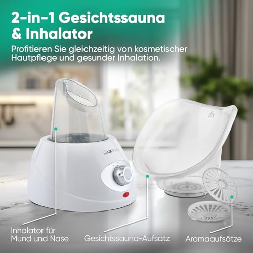 Clatronic GS 3656, inalatore per sauna facciale, inalatore, doccia nasale, rilassante con attacco aromatico, per bocca e naso, adatto per bambini, bianco», 130 watt - 2