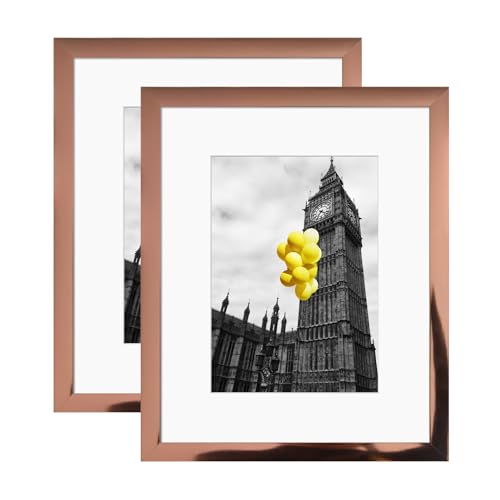 BSRHOME 8x10 Picture Frame 2 Pack Made of High Definition Plexiglass for 8 x 10 Rose Gold Frames Display Pictures 5x7 with Mat Wall and Tabletop Display
