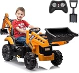 24V JCB Ride on Excavator, Ride on Toys for Big Kids with Remote Control,Ride on Backhoe Digger w/Tractor, Bulldozer, Ride on Car with Slow Start/Stop, Adjustable Speeds (Excavator, Yellow)