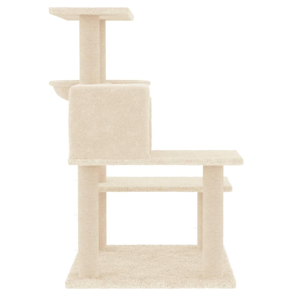 Kratzbaum mit Sisal-Kratzsäulen Creme 82,5 cm - Alles-in-einem Katzenturm mit Kuschelhöhle, Liegemulde und Korb - Stabiles Katzenmöbel aus Holzwerkstoff und weichem Plüsch