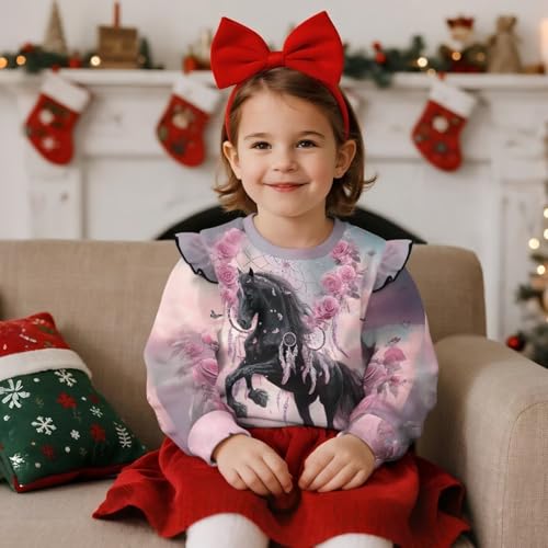 Horse Hoodie No Hood Sweatshirt for Toddler Girl Long Sleeve Shirt Graphic Crewneck Tees Top Fall Clothes 1Y-8Y4