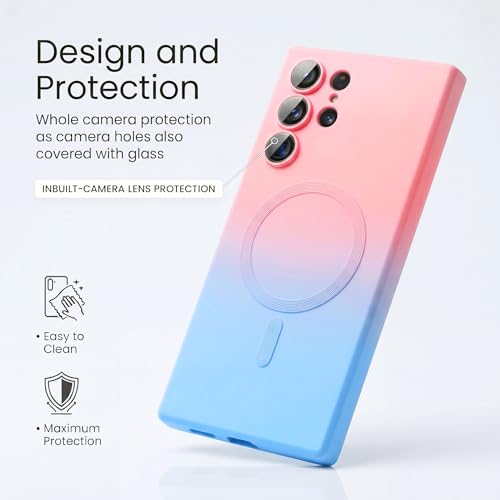 Image of amazon basics Gradient Mag-Safe Case for Samsung Galaxy S22 Ultra | Soft Silicone Shockproof Cover with Camera Protection | Slim Lightweight Design | Smooth Touch & Durable - Pink & Blue
