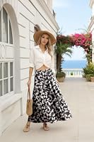 PrinStory Lange Rock Damen Sommer Mit Tasche A Linie Maxirock Luftig Maxi Skirt Boho Rocke Freizeitrock Strandkleider (Schwarz Schmetterling, XL) – Ansicht 3