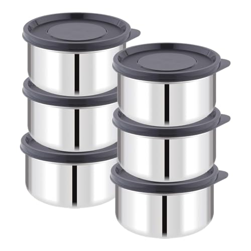 Image of ATTRO Prime Stainless Steel Single Wall Storage Containers Airtight & Leak Proof Containers for Office Use, School, Picnic, 550ml -Black-Set Of 6
