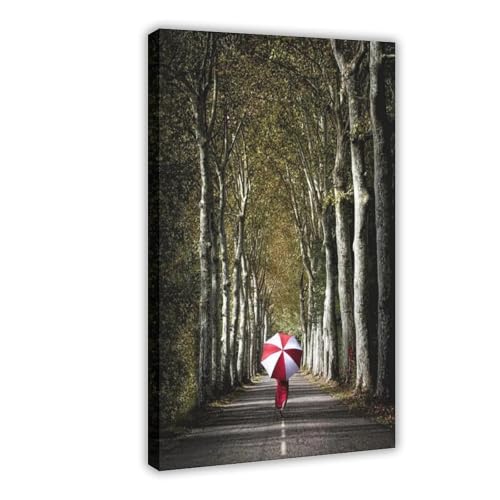 Poster toile femme robe rouge bois art mural salon