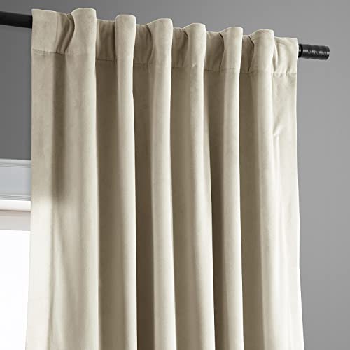 HPD Half Price Drapes Signature Velvet Thermal Blackout Curtains for Living Room 63 Inch Long (1 Panel) Rod Pocket Insulated Blackout Curtains for Bedroom Window Curtains, 50W x 63L, Alabaster Beige
