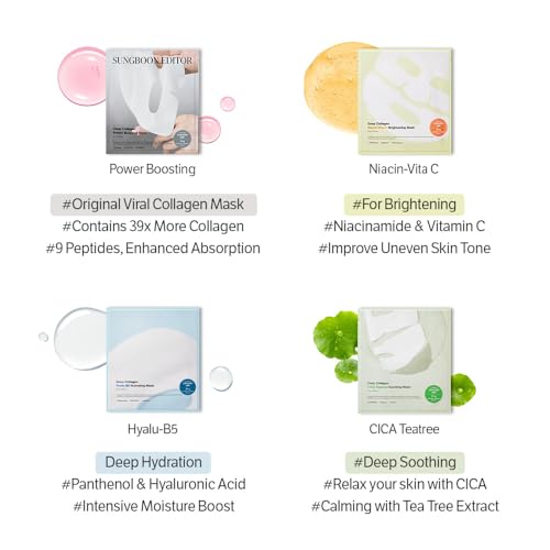 Image of Sungboon Editor Deep Collagen Overnight Mask 37gx4ea | The real collagen 2,160,000ppb | Facial sheet masks with low molecular weight collagen for elasticity, firming, and moisturizing