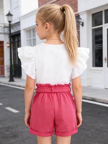 Image of Kids Girl Clothes Heart Print Short Sleeve Top and Shorts Cute Girl Summer Outfits Short Set