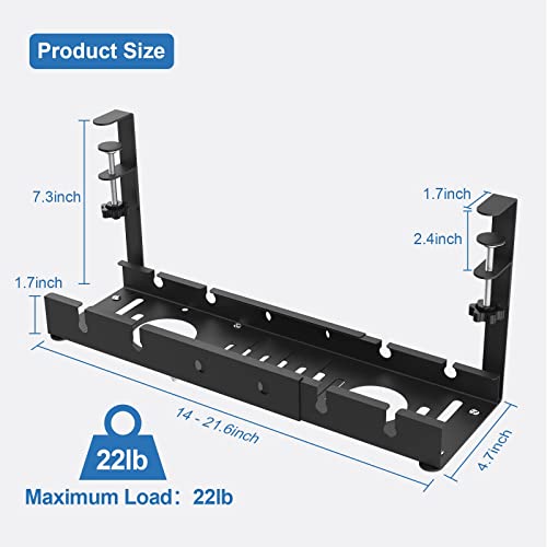 Bandeja para gestión de cables bajo escritorio extensible metálica sin taladro con abrazadera y soporte retráctil para cables miniatura 2