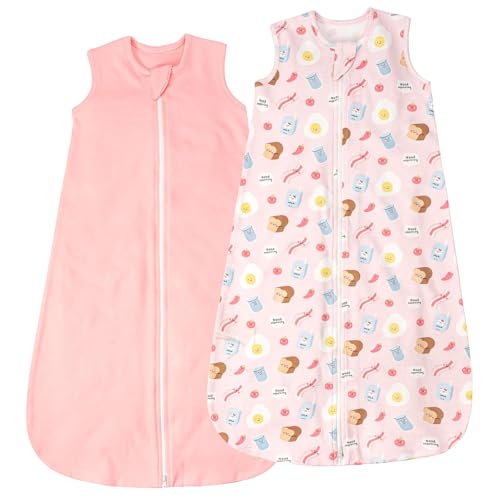LILBESTIE Baby Sleeping Bag 1.0 Tog 100% Cotton Summer Newborn Sleeping Bag Baby 6-12 Months Toddler Sleep Sack Lightweight Sleep Bag Poached Egg & Pink