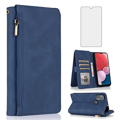 Funda cartera Motorola Moto G50 4G azul con protector vidrio