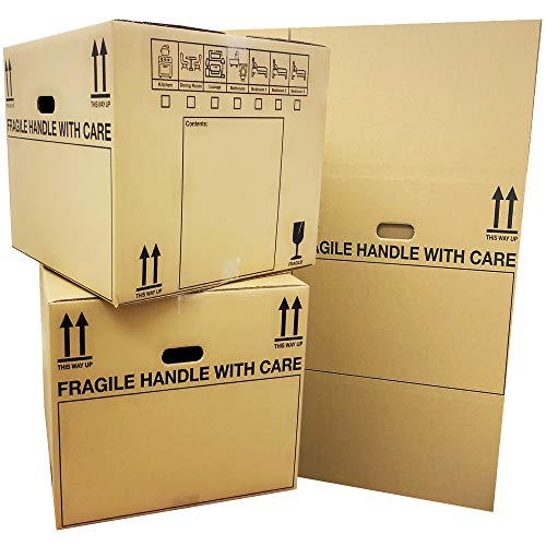 STORM TRADING GROUP 10 Strong Extra Large (XL) Cardboard Storage Packing Moving House Boxes with Carry Handles and Room List 53cm x 53cm x 41cm / 21''x 21''x 16'' 115 Litres