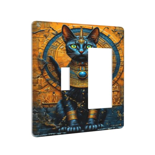 Decorative Outlet Covers Egyptian Black Cat Vintage Gold Decorated 2 Gang 1 Gang Wall Plate Cover Single Toggle Rocker Combo Light Switch Cover Plate Face Plate for Home Decor