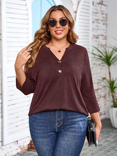 Chulianyouhuo Womens Plus Size Tops 3/4 Sleeve Casual V Neck Tee Shirts — view 5