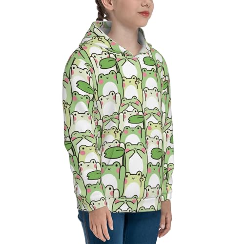 Cute Frog in Various Poses Kids Pullover Hoodies Boys Sweatshirts Girls Athletic Clothes with Pocket3