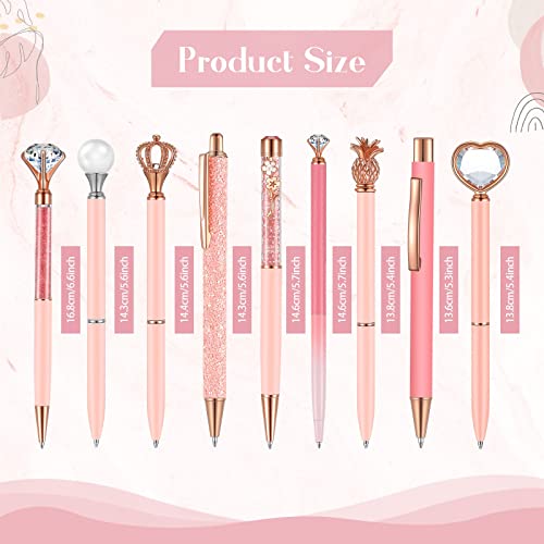 Image of Janmini Metal Crystal Glitter Ballpoint Pen Set 9 Pcs Black Ink Cute Cute Things Novelty Gifts for Women Girls Birthday Home Office (Pink)