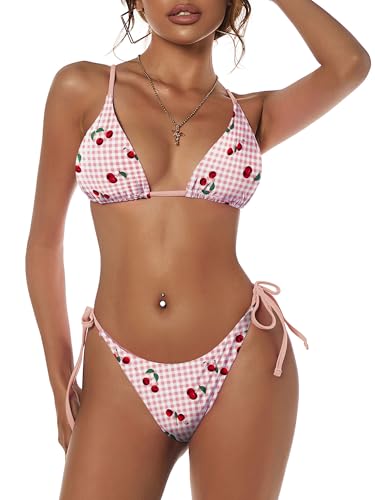 Image of ZAFUL Women's Triangle Bikini Floral String Bikini Set Two Piece Swimsuit Bathing Suits
