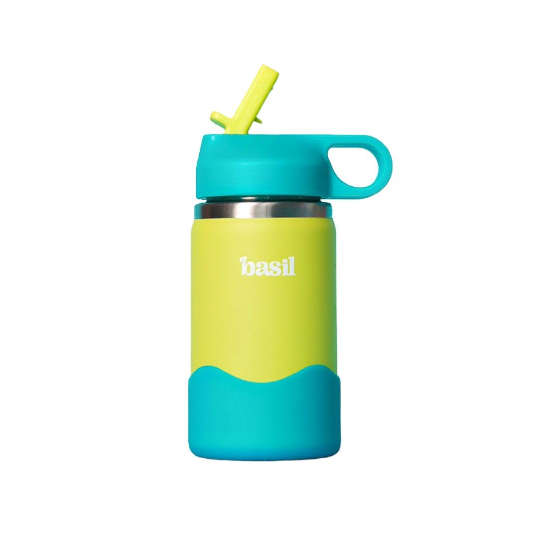 Basil HydraPop Stainless Steel Insulated Kids Water Bottle for School, 380ml Leakproof Sipper Bottle with Straw, Double Wall Vacuum Thermosteel Bottle for School, Sports, Travel & Outdoor Use | Lagoon