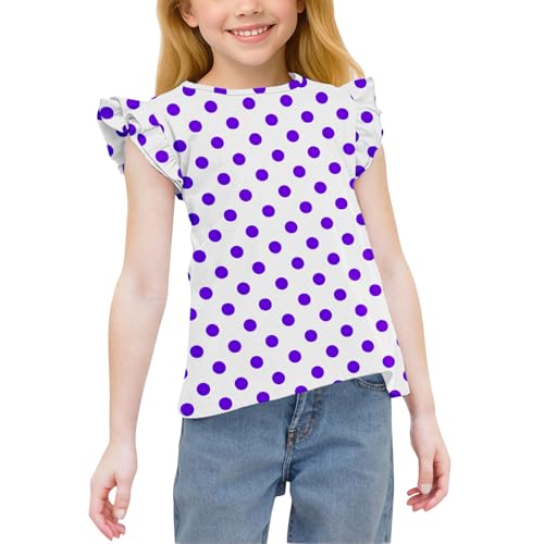Girls Polka Dots Tops for Summer Cute Ruffle Cap Sleeve Round Neck Casual Blouses Cotton Tee Fashion Graphic Tops