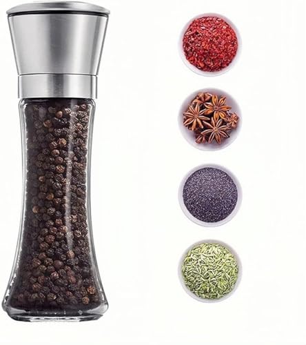 Marve Beautiful Stainless Steel Salt & Pepper Grinders Refillable Set - Salt/Spice Shakers with Adjustable Coarse Mills - Easy Clean Ceramic Grinders with Funnel (Big Pepper Mill 2 Pc)