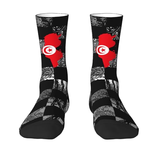 Chaussettes De Sport 40cm Carte Du Drapeau De La Tunisie Chaussettes En Tricot Unique Chaussettes Style Classique D'Hiver Chaussettes Pour Homme, Fête, Adolescent