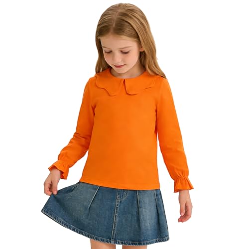 Image of 12M-14Y Toddler Baby Girls Peter Pan Collar Blouse Kids Girl Solid Color Puff Sleeve T-Shirts Casual Tee Tops