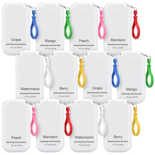 Image of 12 Pack Mist Hand Sanitizer Spray Keychain Cute Mini Hand Sanitizer Travel Size Bulk 1oz Scent Moisturizing Back to School Teacher Gift Classroom Variety Pack for Gym Purse Backpack(White,Simple)