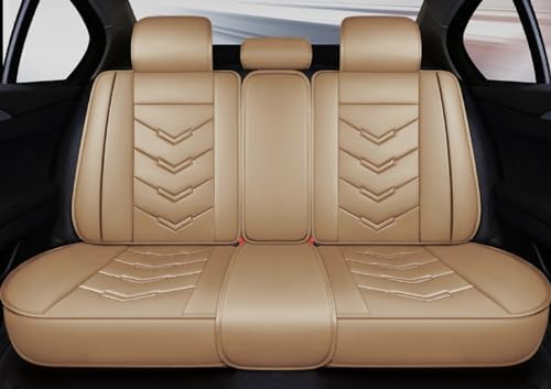 Qihtldsy Car Seat Covers Full Set for Chevy Malibu 2015 Vehicles, Universal Fit for Most Cars Front&Rear Seat Protector, 5 Seats Waterproof Leather Seat Cushion (Beige) - 1