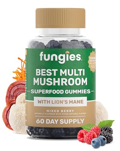 Fungies Multi Mushroom Gummies for Men & Women - Mushroom Supplement Includes Lions Mane Cordyceps Reishi Chaga Shiitake Maitake & Turkey Tail - Gelatin-Free Gluten-Free & Vegan Gummy Vitamins