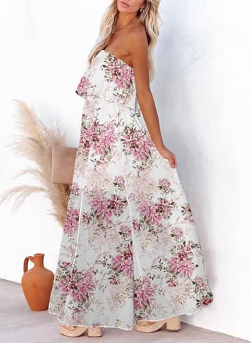 Image of Dokotoo Womens Strapless Dresses Casual Summer High Waist Side Split Flowy Boho Maxi Dress