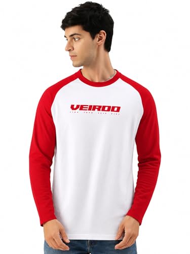 Image of Veirdo Pure Cotton Regular Fit Round Neck Front Chest Typographic Logo Printed Raglan Full Sleeve T-Shirt for Men (Colors: Green, Brown & Maroon)