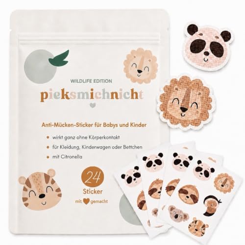 pieksmichnicht Anti-Mücken-Aufkleber für Babys und Kinder mit Tiermotiven | mit Citronella-Öl | 24 Stück | Mückenschutz Insektenschutz Mückensticker Patches Pflaster (Animals)