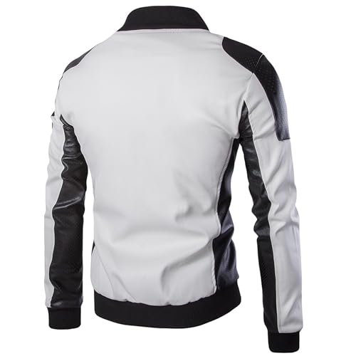 DGHM-JLMY Mens Classic Faux Leather Jacket White Black Moto Bomber Fashion Slim Fit Coat Motorcycle Bomber Jackets2