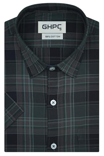Image of GHPC 100% Cotton Checkered Half Sleeves Regular Fit Formal Shirt for Men