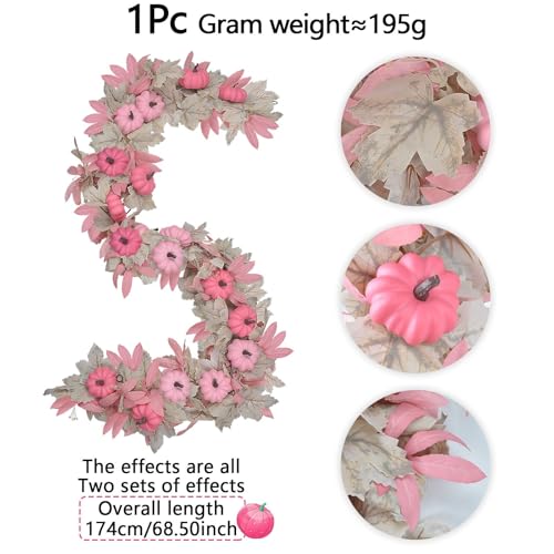 5.7FT Realistic Autumn Artificial Pumpkin Garland for Thanksgiving Decor (Pink) - image 7
